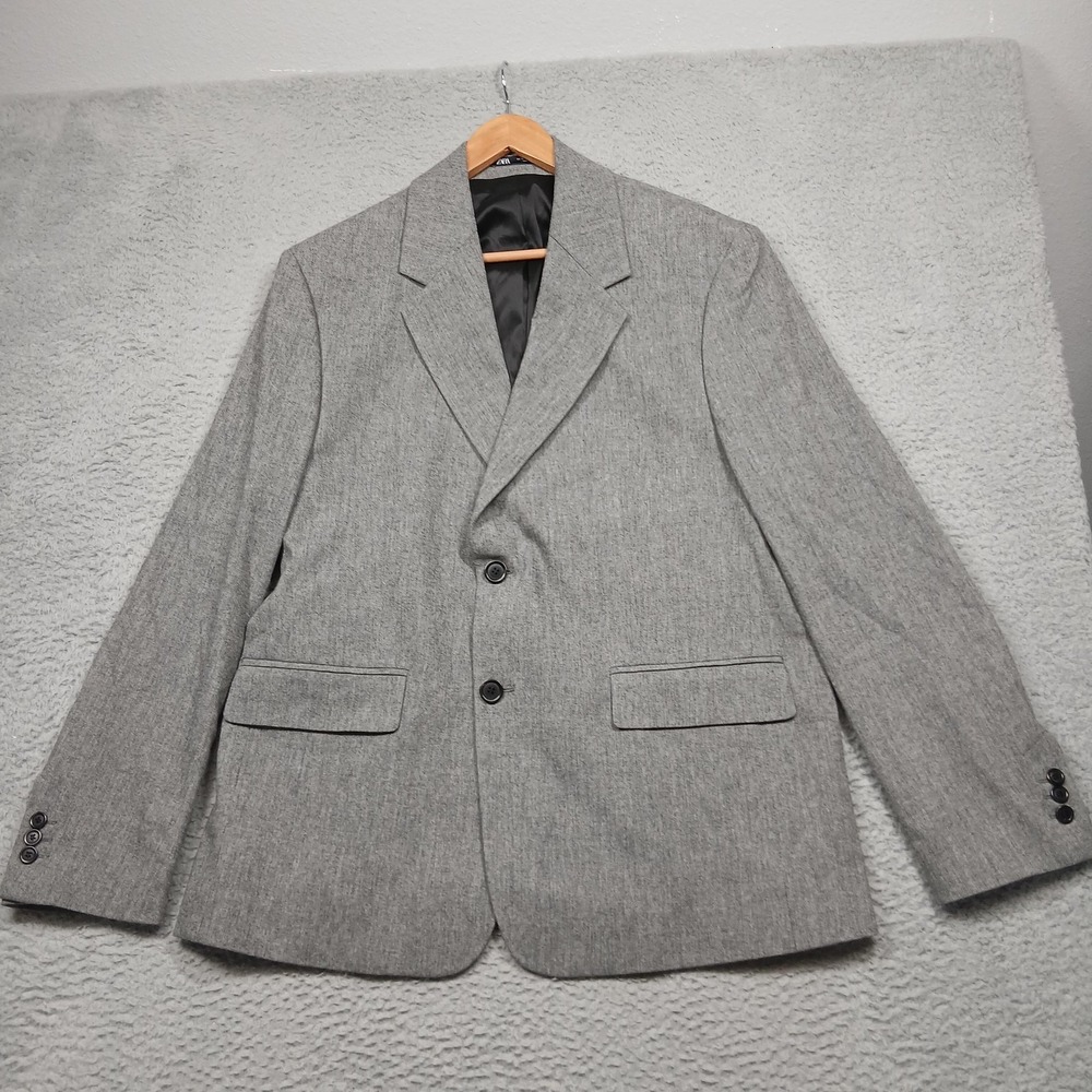 Zara Blazer Mens 40 Gray 2 Button Notch‎ Lapel Sport Coat Lined Flap Pockets